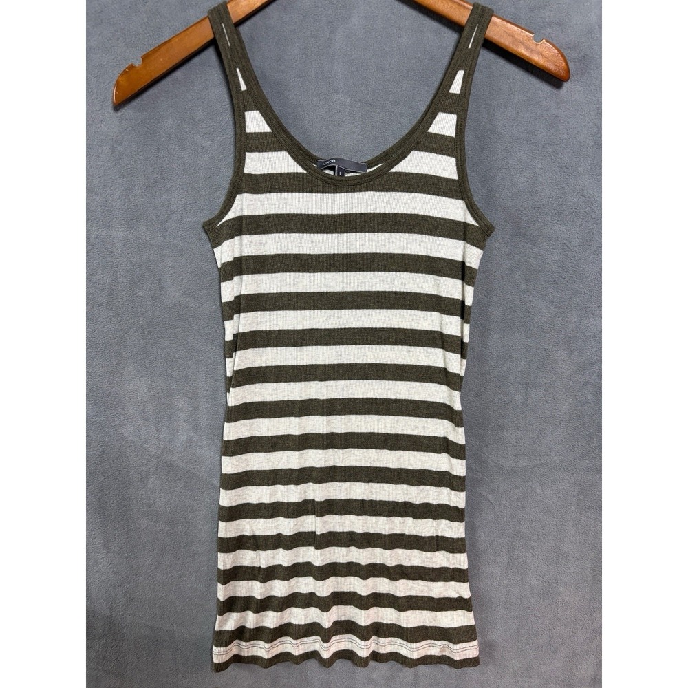 Vince Ribbed Pima Cotton / Modal Long Stretch Tank Top Green White Striped L